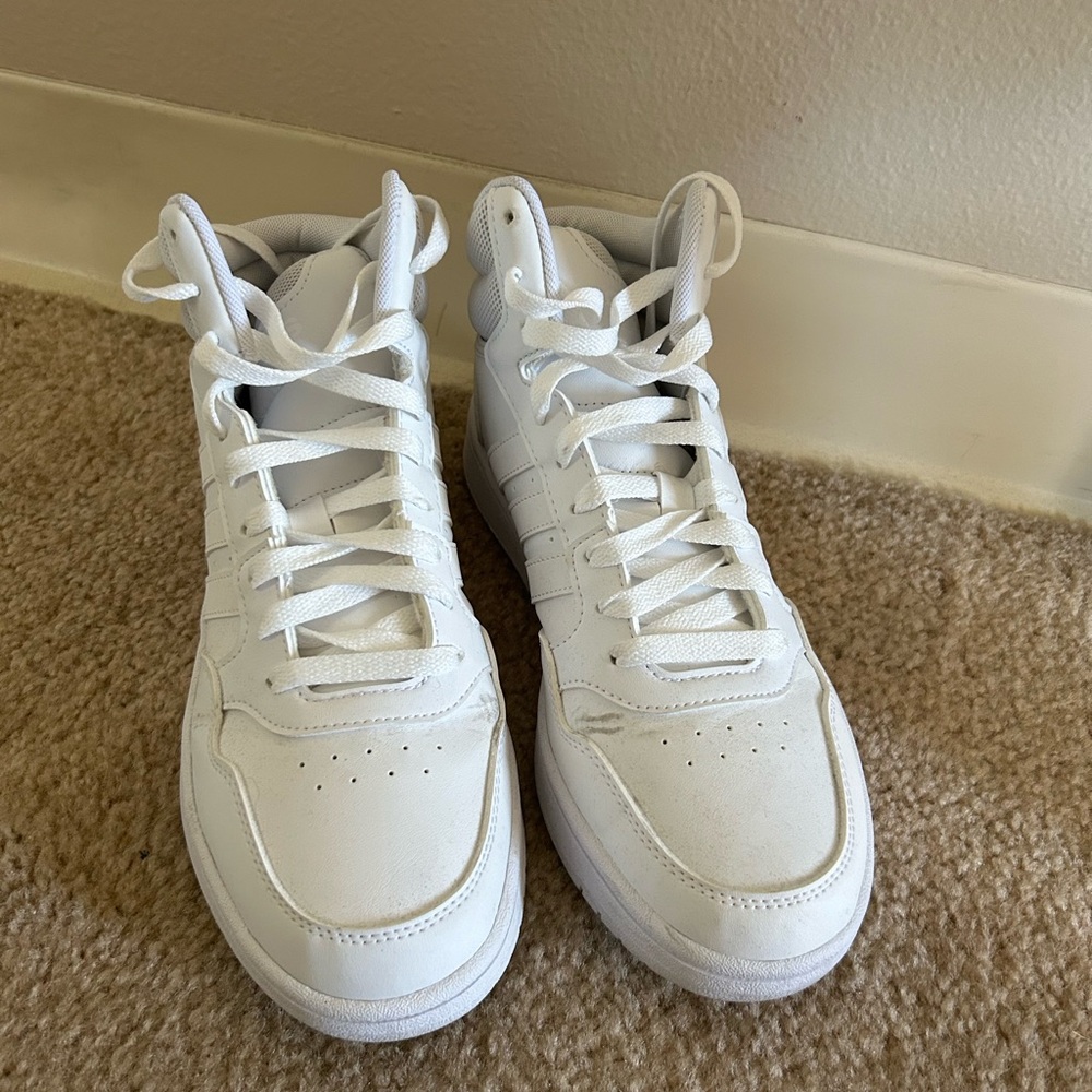Adidas white hi-top sneakers